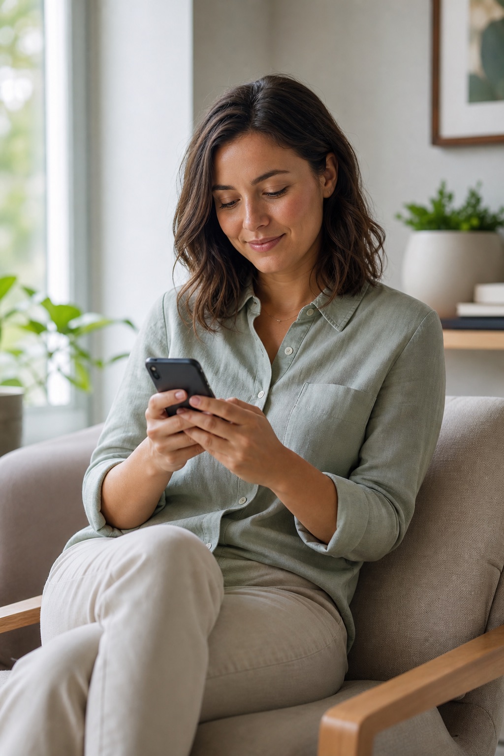 A calm person using a phone for digital journaling